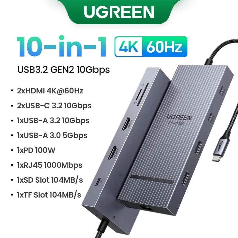 UGREEN Dual HDMI USB-C HUB 8K 4K HDMI Adapter 10-in-1 Splitter mit RJ45 USB3.0 PD 100W Dock für MacBook Pro Air Laptop USB HUB