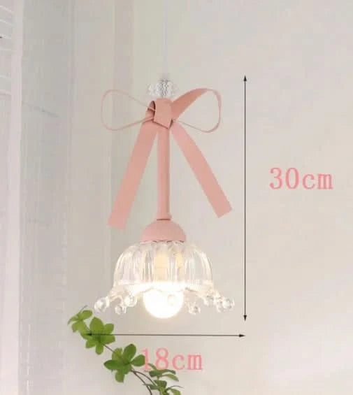 Romatic Princess Room Girl LED Pendant Lamp For Bedroom Lighting Ceramic Glass Sconces Pink Bowknot Ceiling Suspended Light