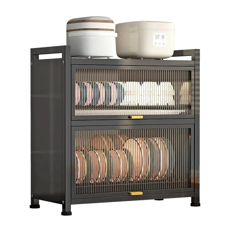 Kitchen cupboard storage box with door, dust-proof bowl rack, countertop, dish storage rack, chopsticks, dishes, drain rack