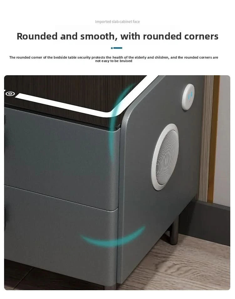 Bedside Table with Wireless Charging – 2-Tier Smart Nightstand with Lockable Drawer & Rechargeable LED Light