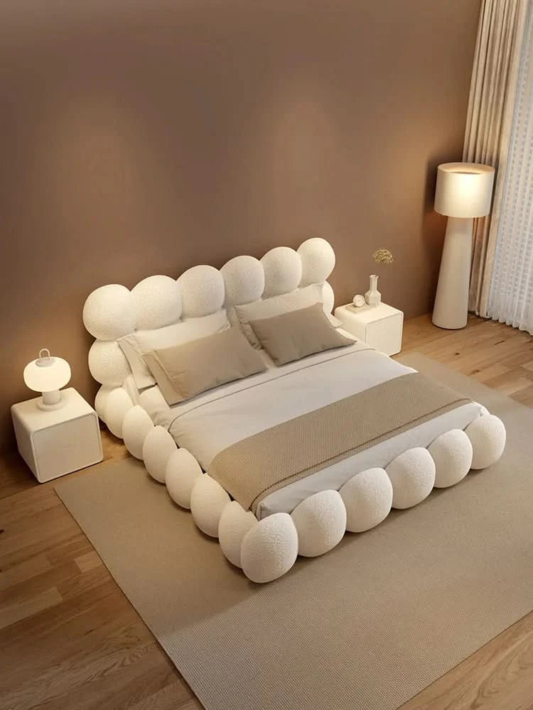 Beauty Cream Cloud Bed Large Size White Rectangle Minimalist Safe Bed Upholstery European Cama Matrimonial Home Furniture