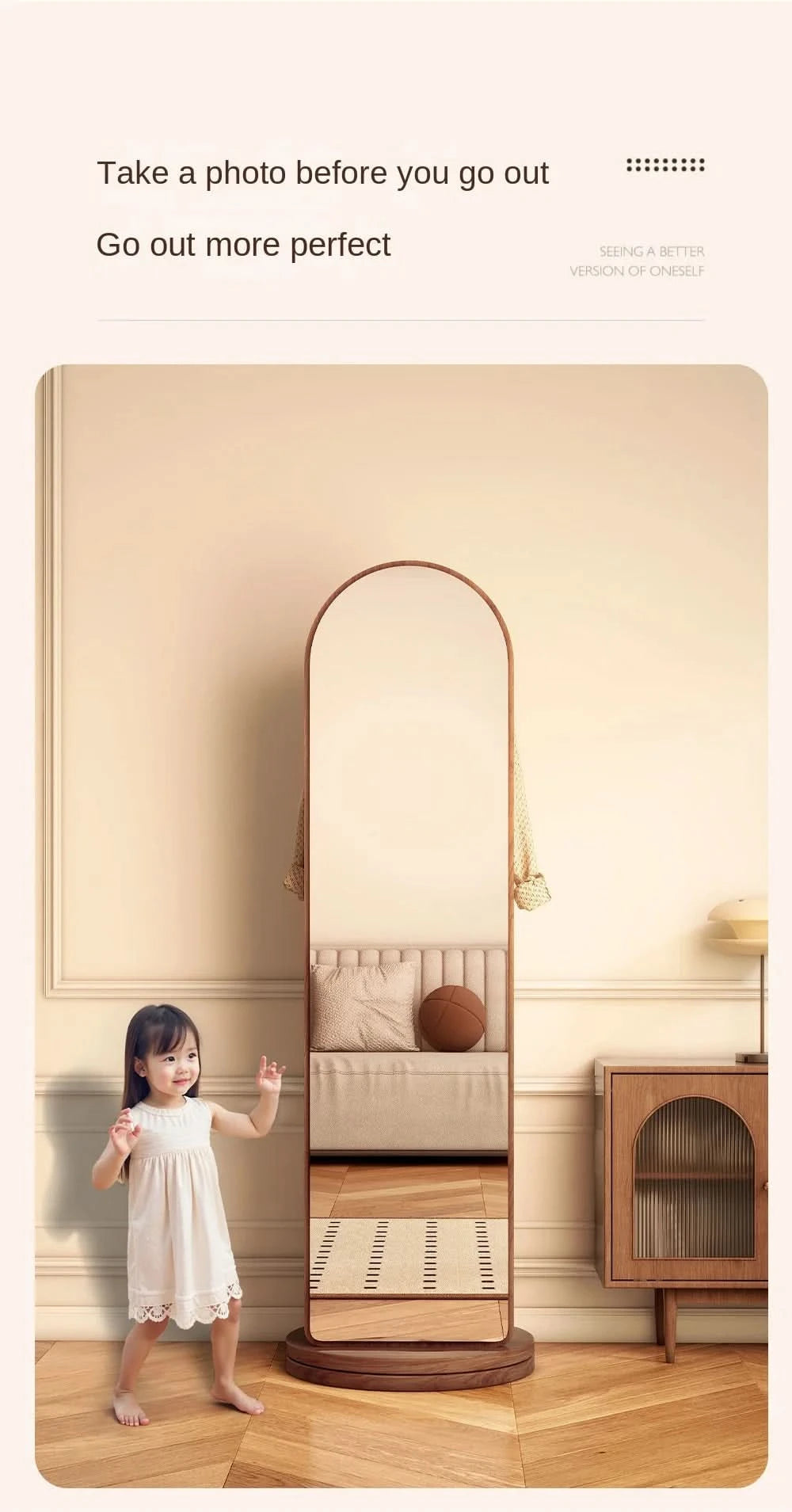 Full-length mirror with coat rack, rotating floor mirror, home bedroom dressing mirror, fitting mirror, multi-function mirror