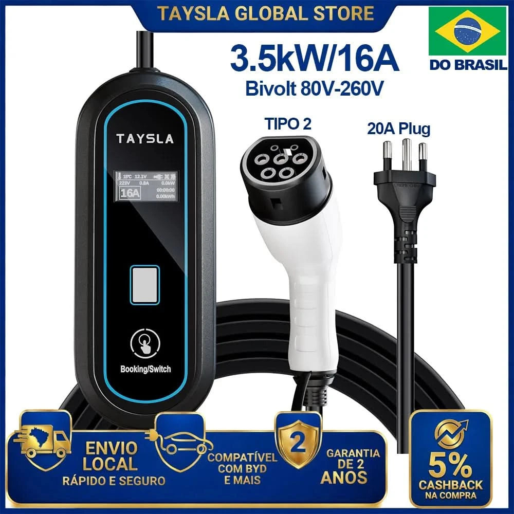 TAYSLA Type 2 Portable Electric Vehicle Charger 3.5KW Brazilian Electric Vehicle Charging Cable Plug