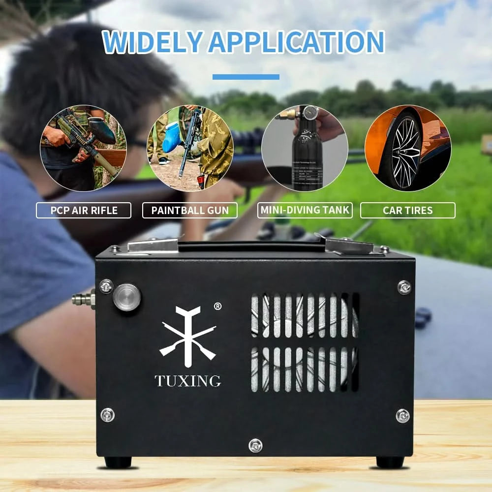 TUXING TXES061 4500Psi PCP Air Compressor 300Bar High Pressure PCP Compressor with 12V Transformer for Airgun Rifle Diving Tank