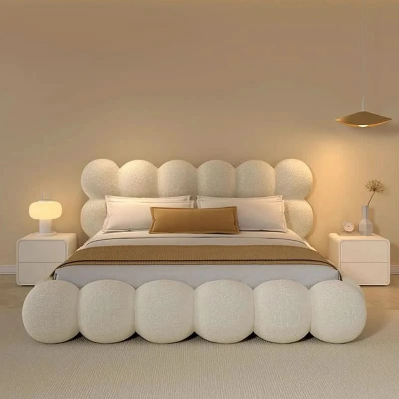 Beauty Cream Cloud Bed Large Size White Rectangle Minimalist Safe Bed Upholstery European Cama Matrimonial Home Furniture
