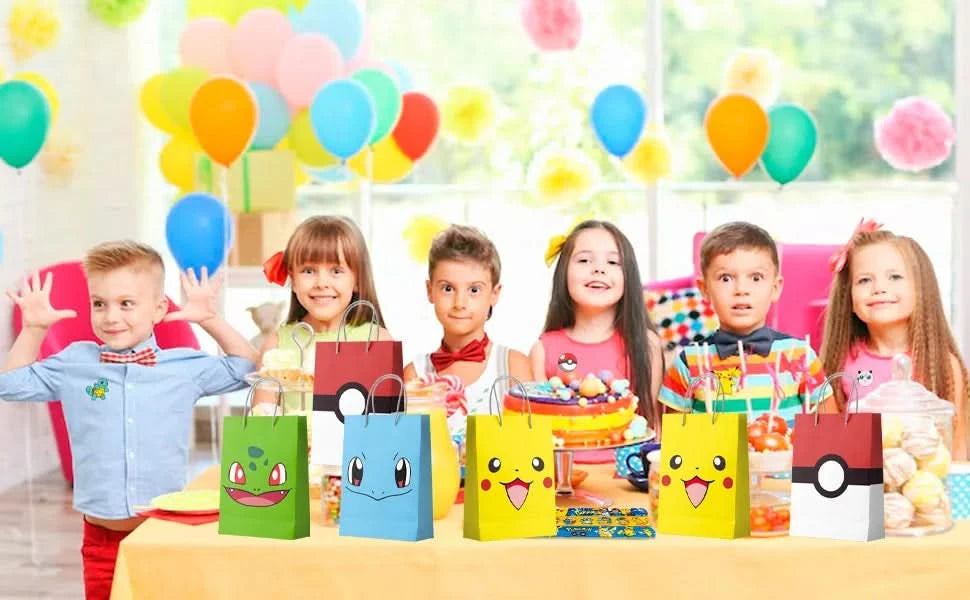 Pokémon-Geburtstagspartygeschenke für Kinder, 110-teiliges Pokémon-Partyzubehör – Pikachu-Geschenktüten, Abzeichen, Aufkleber usw. Pokémon-Partygeschenke