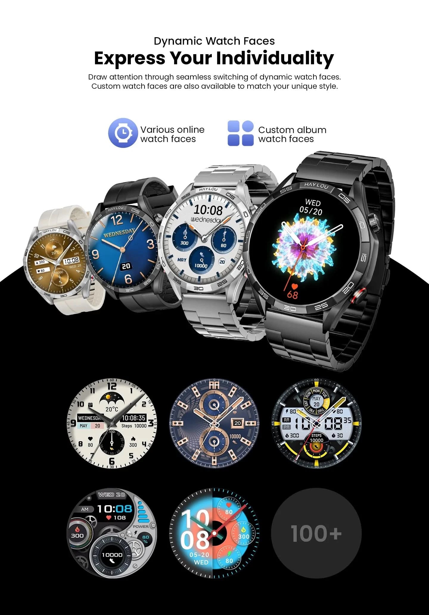HAYLOU Solar 5 Smartwatch mit Sprachanrufen 1.58'' AMOLED Display 60Hz Smart Watch 24H Gesundheitsüberwachung Sport-Smartwatch für Herren