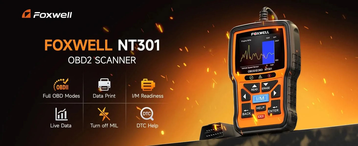 FOXWELL NT301 OBD2 Scanner Motorkontrollleuchte Code-Lesegerät Professioneller ODB2 OBD2 Fahrzeugdiagnosescanner Auto-Diagnosetools PK ELM327