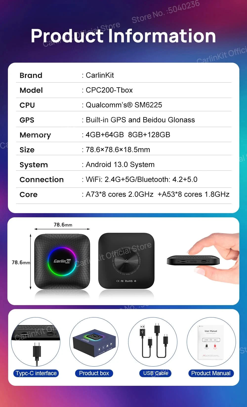 2026 CarlinKit CarPlay AI Box Android 13.0 SM6225 8-Core Android Auto Wireless CarPlay Adapter 2.4+5GGPS 64G 128G FOTA-Upgrade