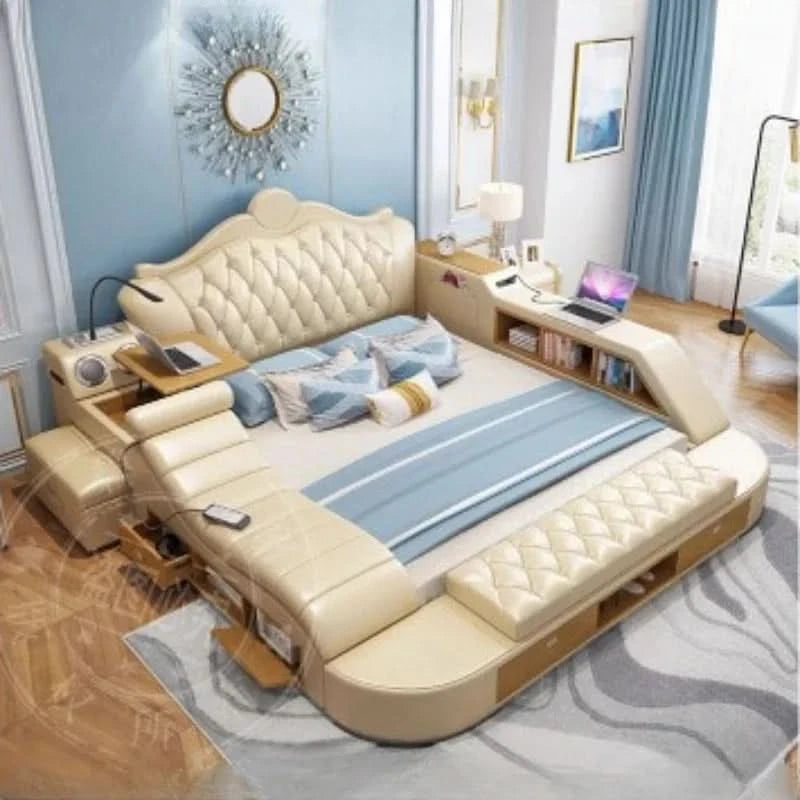 Headboard Storage Double Bed Queen Drawers King Size Smart Bed Luxury Princess Modern Letto Matrimoniale Bedroom Furniture