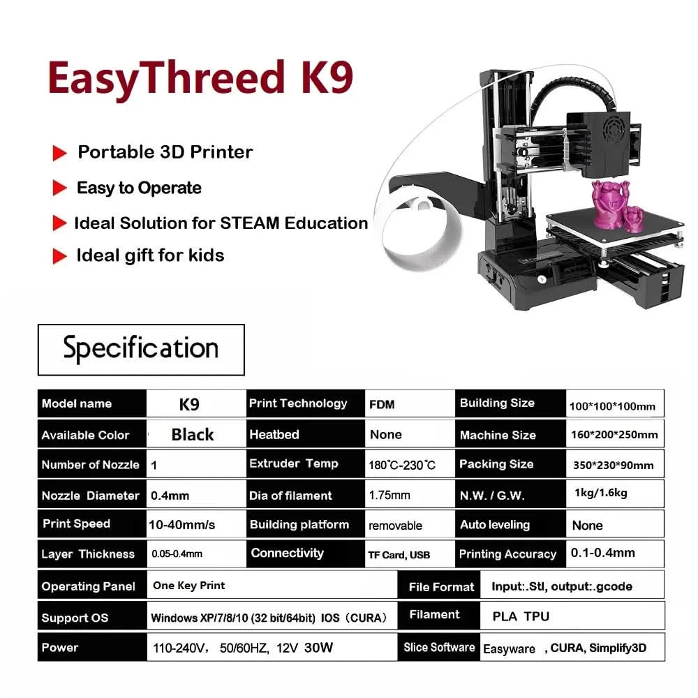 Easythreed Mini 3D-Drucker K9 Einfache Bedienung Ein-Klick-Druck Motherboard Magnetische Bauplattform Desktop-Drucker K7 Anfänger Kindergeschenk
