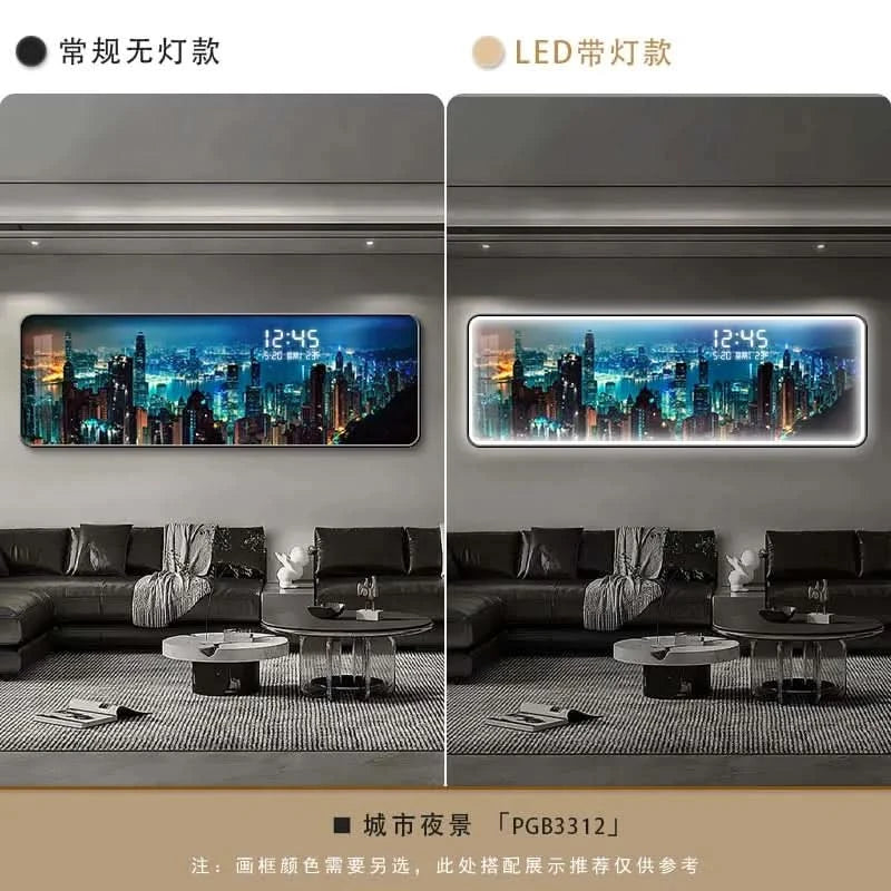 Modern Urban Night Scene Bedroom Bed Head Hanging Art Electronic Clock Landscape Architecture Living Room Sofa Background Wall D