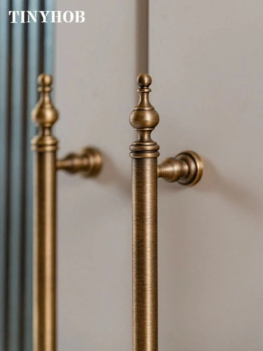 Tinyhob Solid Antique Bronze Pull Brass Cabinet Knobs T Bar Funiture Wardrobe Appliance Handle Long Pull Drawer Handle