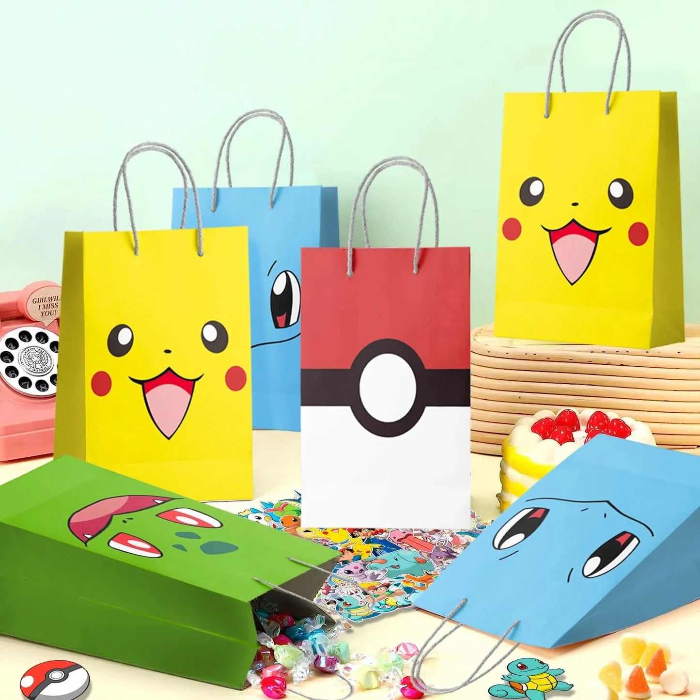 Pokémon-Geburtstagspartygeschenke für Kinder, 110-teiliges Pokémon-Partyzubehör – Pikachu-Geschenktüten, Abzeichen, Aufkleber usw. Pokémon-Partygeschenke