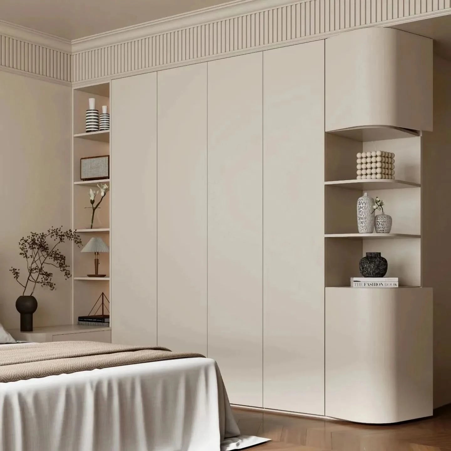 Edgydoor 4-Door Modern Living Room Wardrobe | Wooden Custom Bedroom Storage Cabinet
