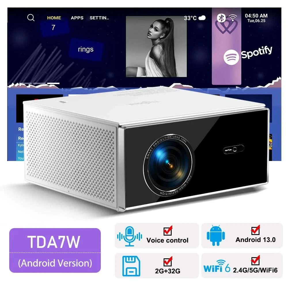 ThundeaL TDA7W Full HD 1080P Projektor Android WiFi 32G Beamer 4K Video TDA7 Sprachsteuerung 3D Smart TV Heimkino-Beamer