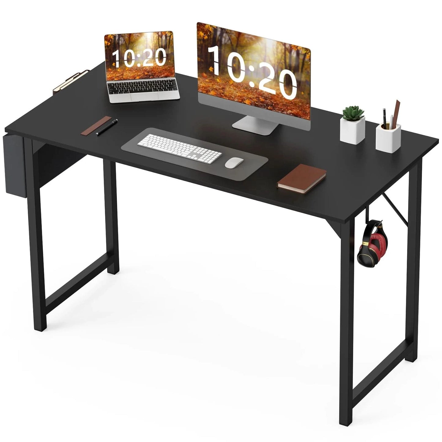 JHK Computertisch Schreibtisch Büro Gaming-Tisch Modern Einfacher Stil Kompakt mit Seitentasche Kopfhörerhaken Leichte Montage