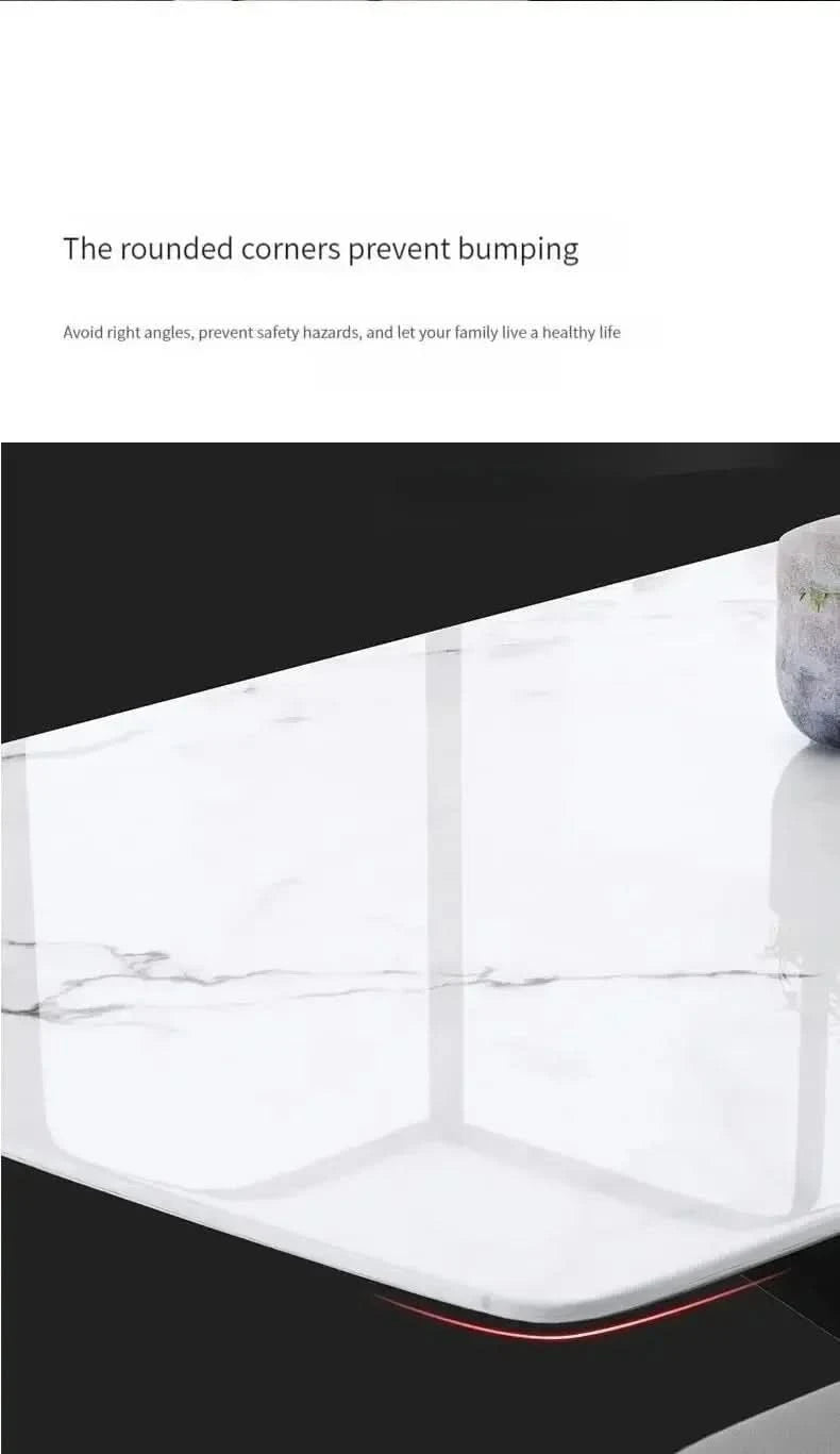 Modern Dining Table With Stainless Steel Finish Black White Desk Top For Six People Home Rectangle Luxury Marble Kitchen Table