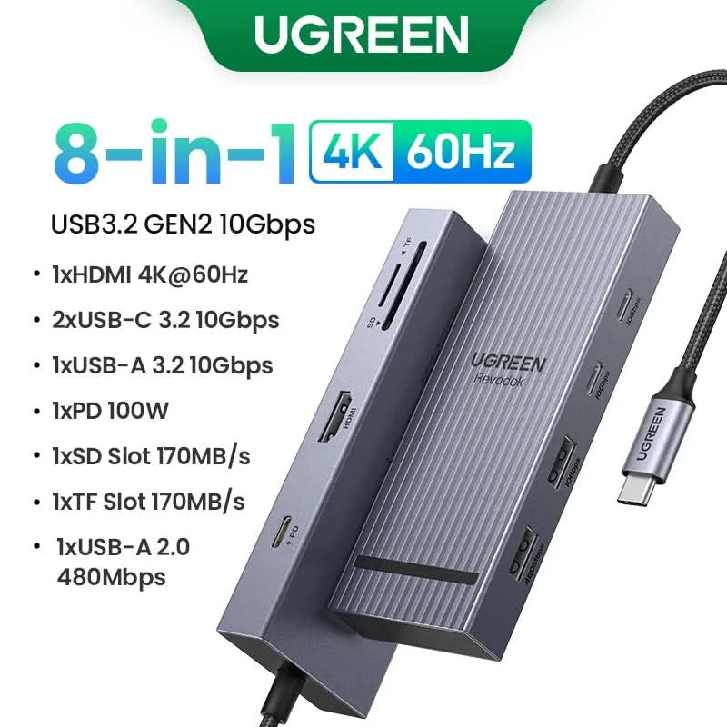UGREEN Dual HDMI USB-C HUB 8K 4K HDMI Adapter 10-in-1 Splitter mit RJ45 USB3.0 PD 100W Dock für MacBook Pro Air Laptop USB HUB
