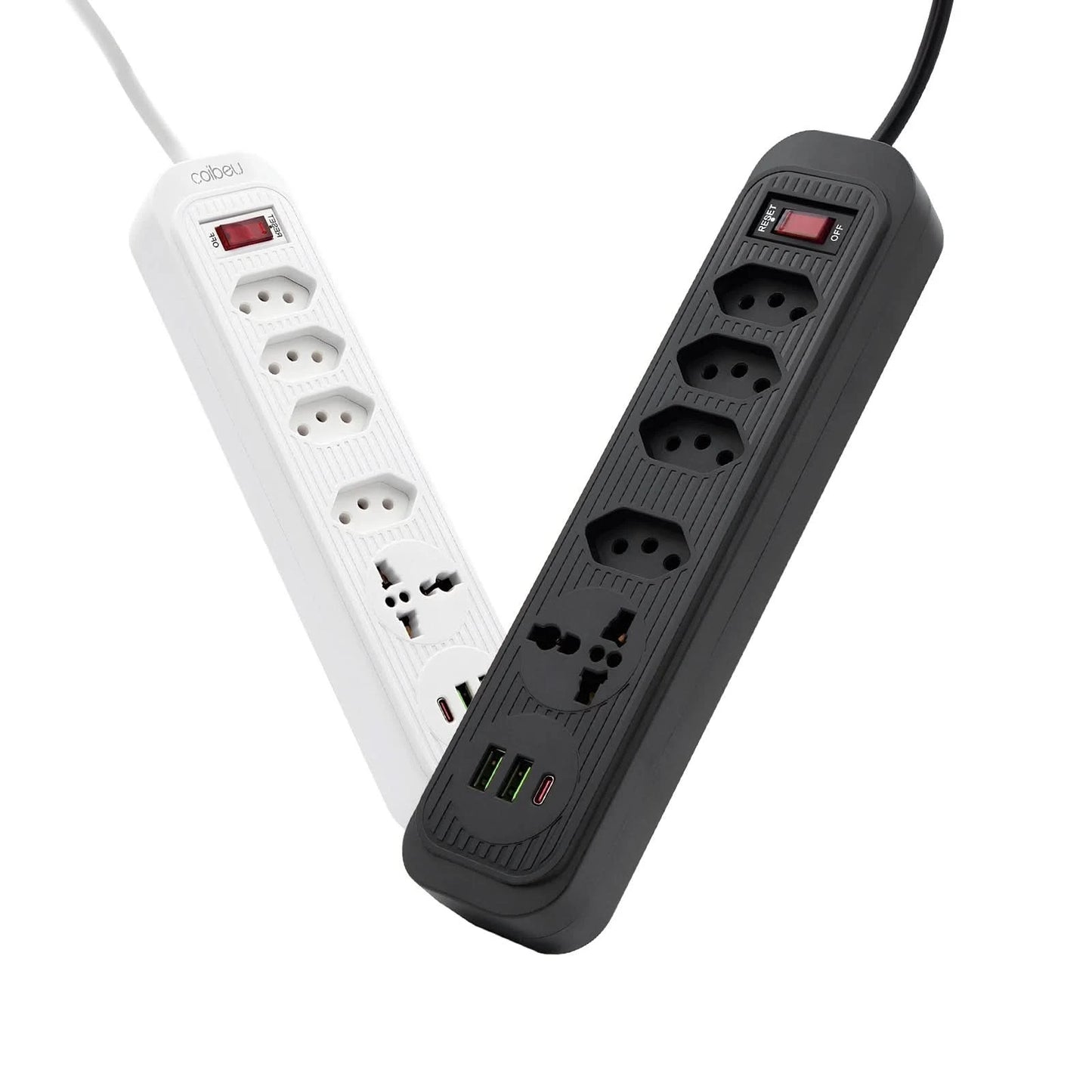 4-fach Verlängerungskabel mit 3 USB-Anschlüssen, weiß, bivolt, 2 Meter, Schwarz, Verlängerungskabel, unterstützt 110-220V Spannung, 2500W Leistung