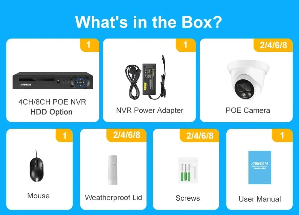 ASECAM Überwachungskamera-System 8MP 4K POE NVR Kit CCTV Audio Außen AI Farb-Nachtsicht Home Videoüberwachungskamera