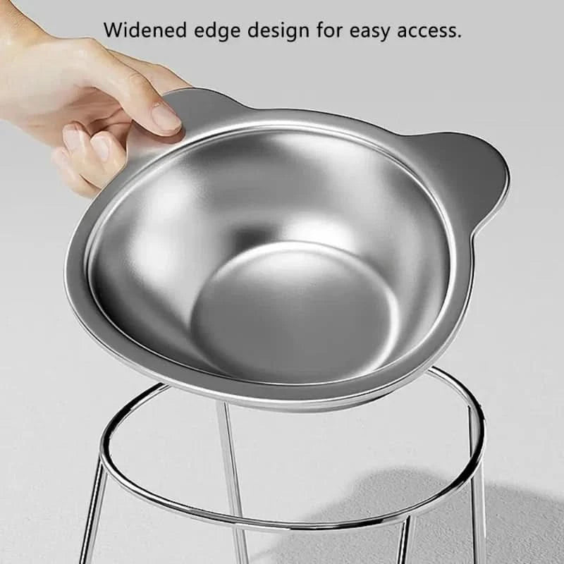 ‌304-Stainless Steel Raised Cat Bowl with 15° Elevated Design.