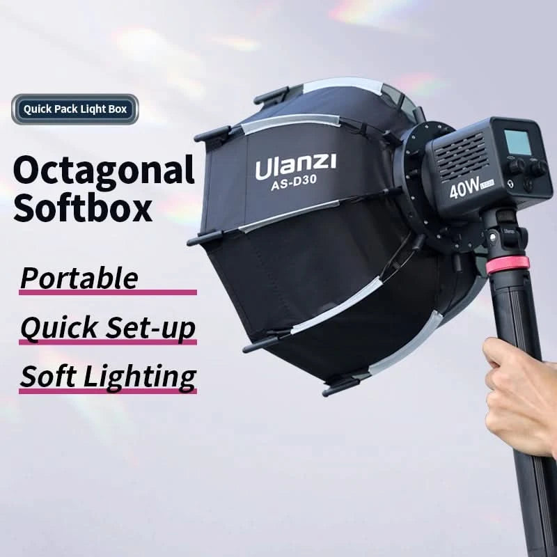 Ulanzi AS-D30 30cm achteckige Softbox Mini Bowens Mount Schnellspann-Wabengitter-Softbox für Ulanzi LT028 LT005 COB-Licht
