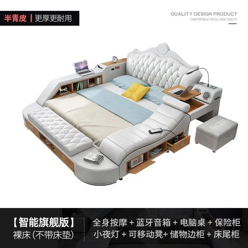 Headboard Storage Double Bed Queen Drawers King Size Smart Bed Luxury Princess Modern Letto Matrimoniale Bedroom Furniture