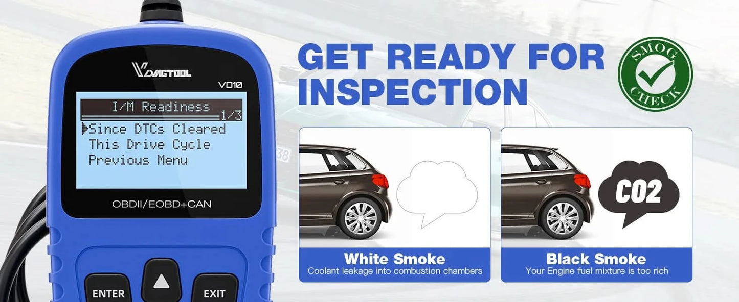 VDIAGTOOL VD10 OBD2 Diagnosegerät KFZ-Scanner mit I/M-Bereitschaftscodes, Motorprüffunktion, lebenslange kostenlose Updates