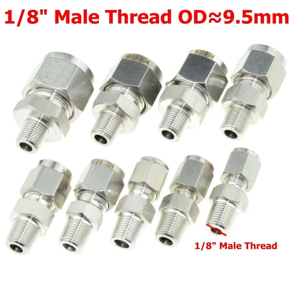 SS 304 Doppelklemmringverschraubung 8mm 10mm 12mm 1/4 1/2 Rohr 1/8 1/4" 1/2" Außengewinde NPT BSP Edelstahl Rohrfitting