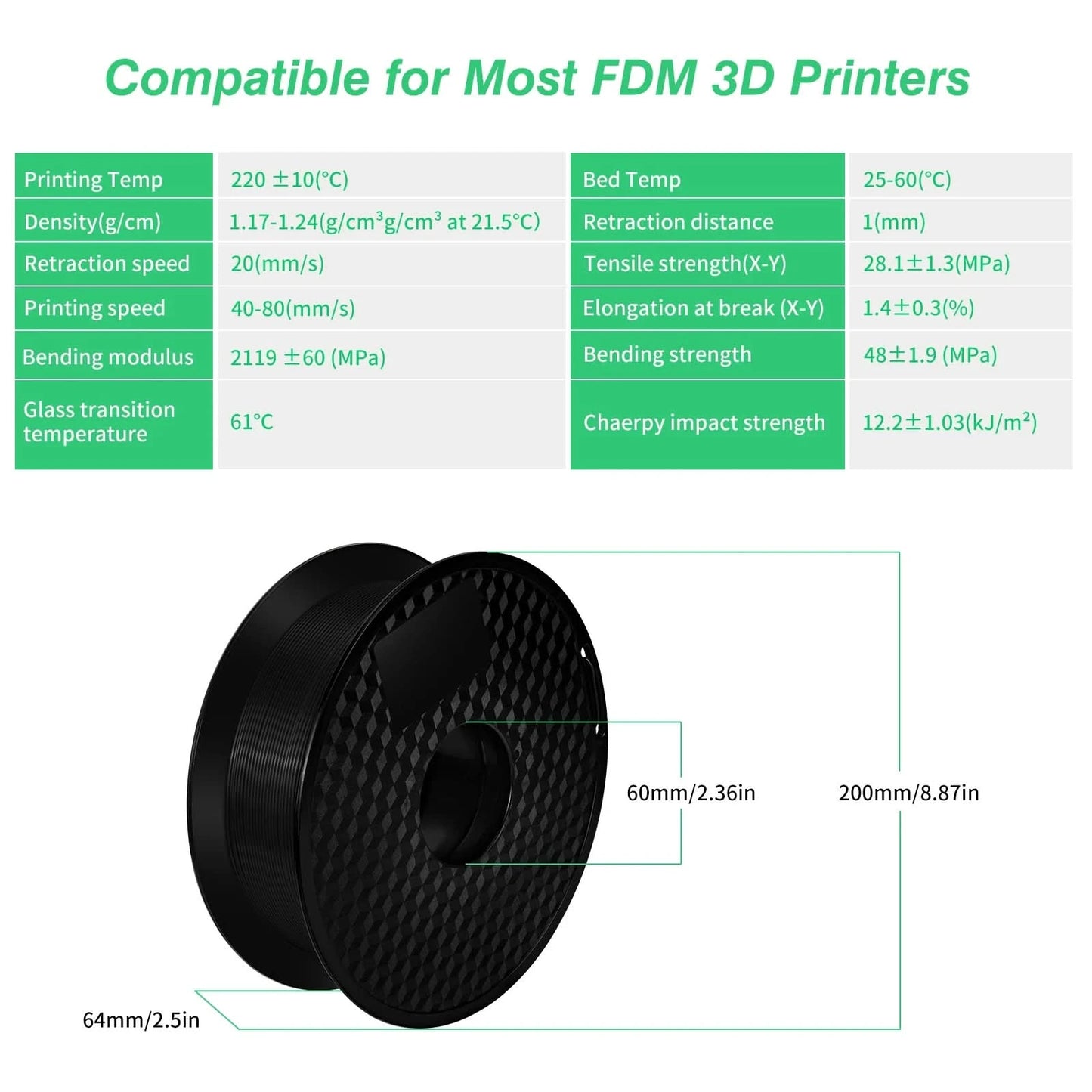 5KG PLA Filament 1.75mm Schwarz Weiß Grau Hohe Zähigkeit 3D-Drucker Material 5 Rollen Lokale Lieferung