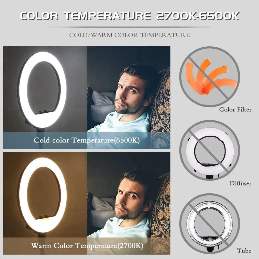 SH 18 Zoll Drehknopfringlicht LED Selfie Video Lampe mit Stativ Handyhalterung für YouTube Live Beleuchtung Foto Fotostudio