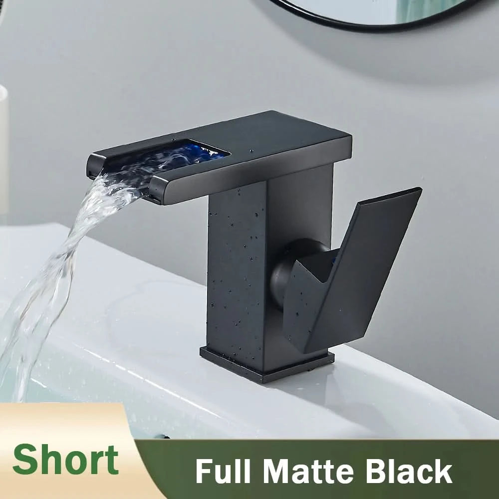 Rozin LED-Badwaschtischarmatur schwarz Wasserfall-Waschtischarmaturen Hydroelektrische LED-Waschtischarmatur Warm- und Kaltwasser-Mischbatterie