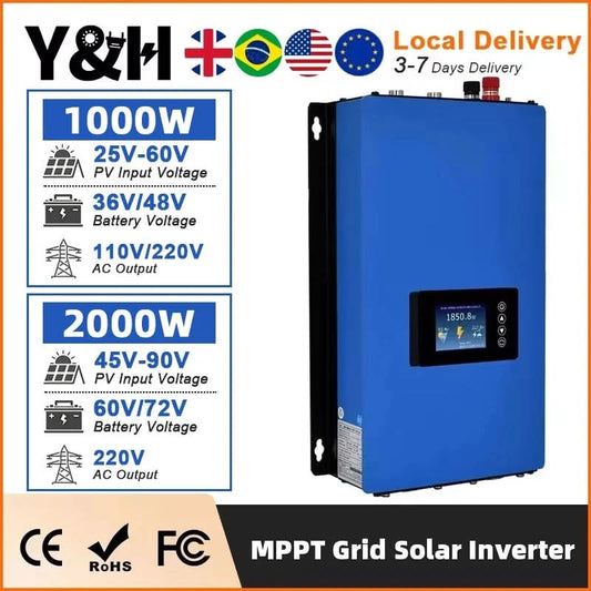 [Local delivery]Y&H 1KW 2KW MPPT Grid Tie Inverter with Limiter, Applies to Solar Panel or Battery Discharge Mode, Optional WiFi