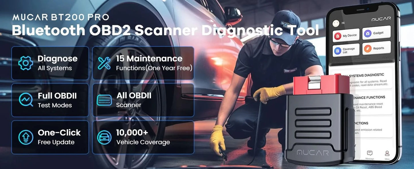MUCAR BT200 BT200 PRO Car Scan Tool OBD2 Diagnostic Tool Full System Diagnosis scanner for all car 15 Reset Code Reader