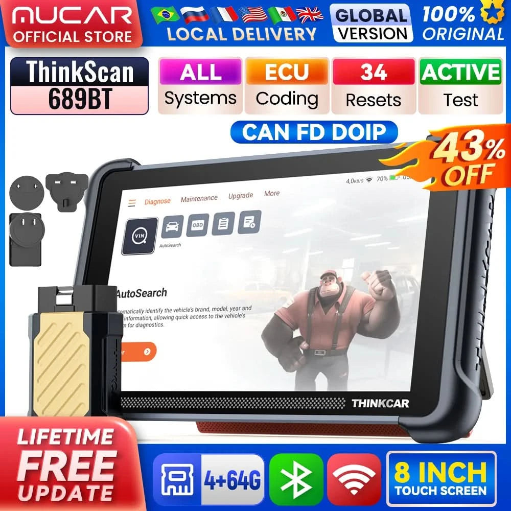 THINKCAR THINKSCAN 689BT OBD2 Scanner Vollsystem-Diagnosetool Auto-Codelesegerät 34+ Reset CANFD DOIP ECU-Codierung Bi-Direktional