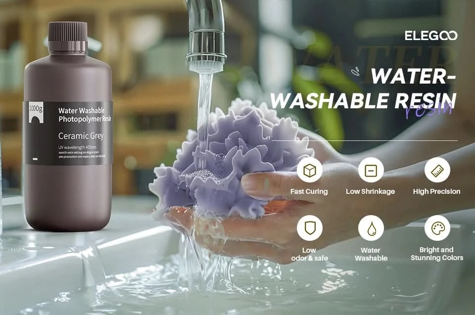 ELEGOO Water Washable 3D Druckerharz LCD UV-härtendes Harz 405nm Standard Photopolymerharz für LCD 3D-Druck 1000g 8 Farben