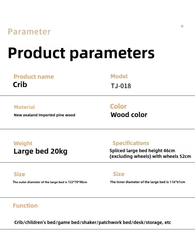 Baby Comfortable Sleeping Bed Solid Wood Newborn Baby Bed Multifunctional Baby Rocking Bed with Wheels and mosquito net