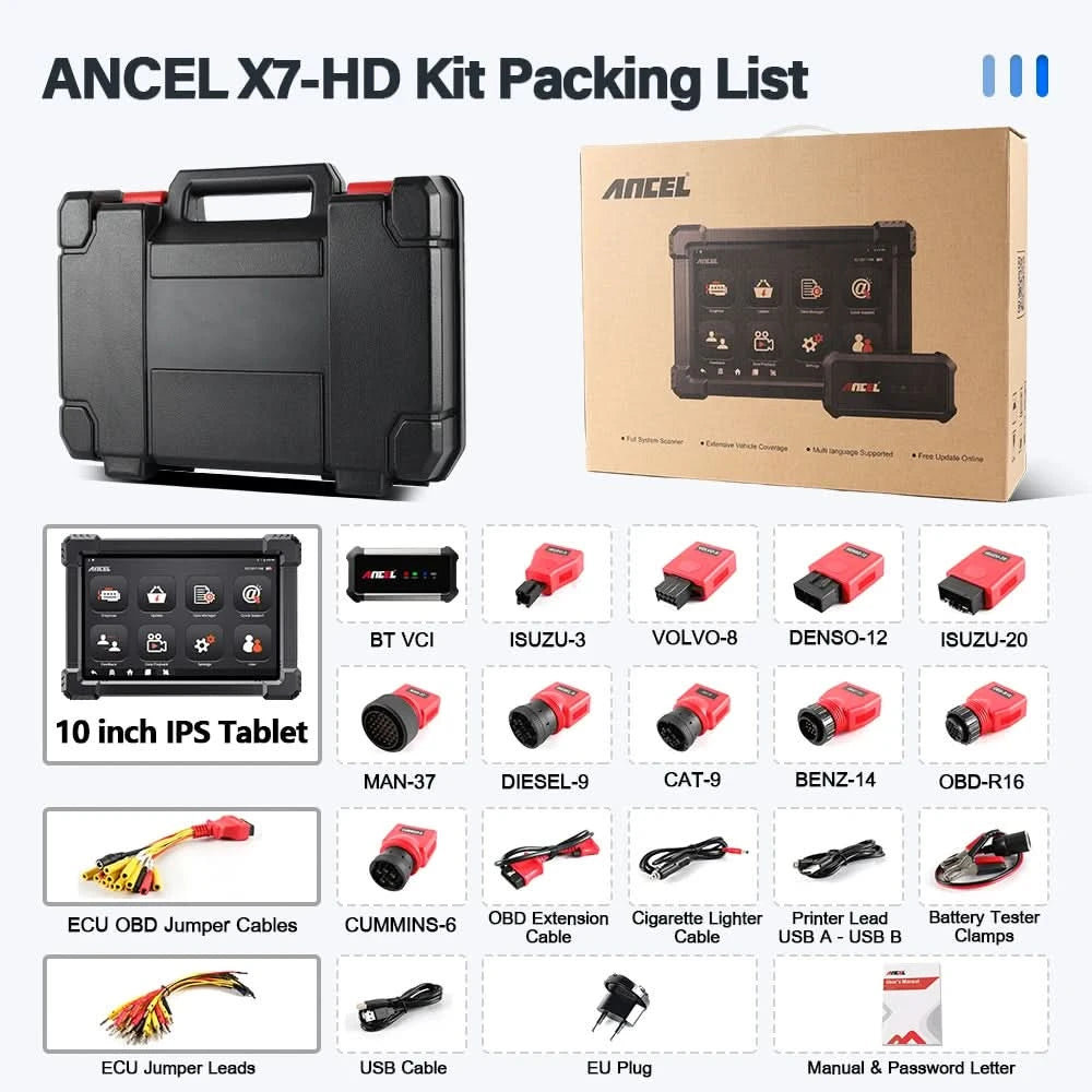 ANCEL X7HD Schwerlast-LKW-Scanner Volles Systemdiagnosetool Bidirektionales Diesel-Scan-Tool mit über 40 Reset- und DPF-ECU-Codierungsfunktionen