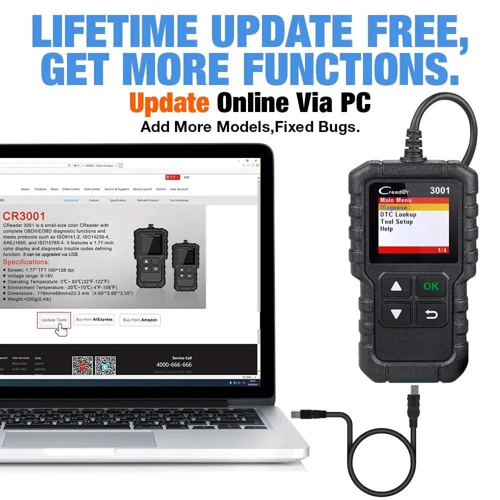 LAUNCH X431 CR3001 OBD2 Scanner Automotive Auto Full OBD2 Diagnosegerät Codeleser Scanner Kostenloses Update PK ELM 327
