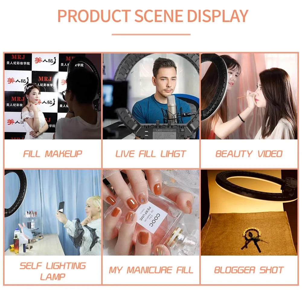 SH 18 Zoll Drehknopfringlicht LED Selfie Video Lampe mit Stativ Handyhalterung für YouTube Live Beleuchtung Foto Fotostudio