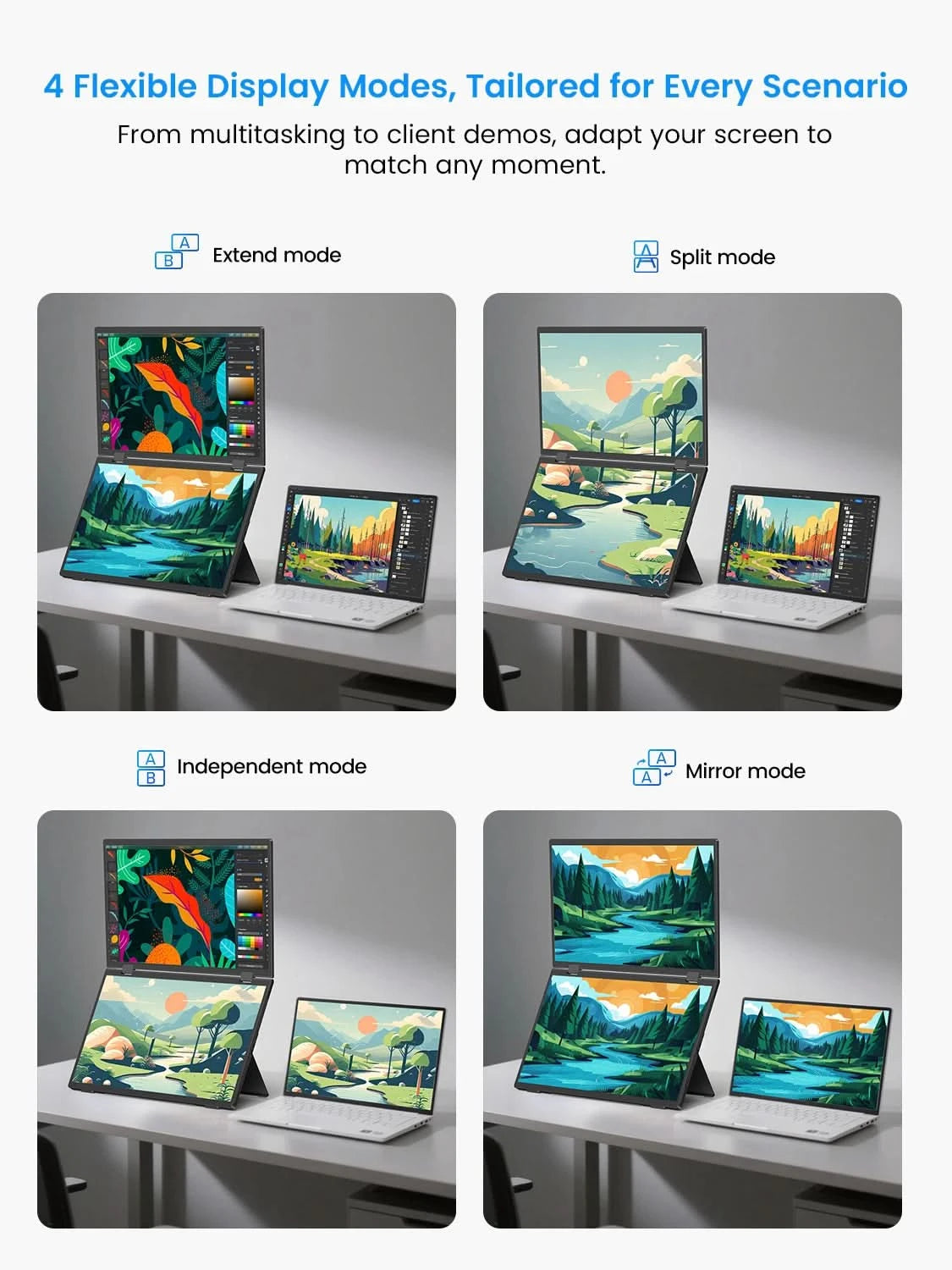 EVICIV Tragbarer Dual-Monitor 15,6 Zoll Stapelbar Faltbar Reise-Display 1080P 100% sRGB USB-C HDMI Dreifach Laptop-Bildschirm-Erweiterung
