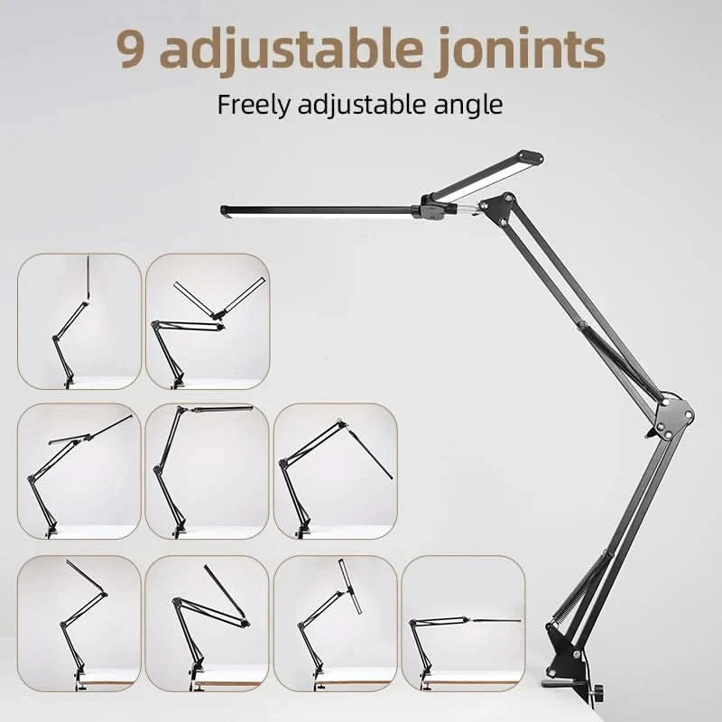 Clip Table Lamp Led Monitor Light Stand USB 3 Color Modes and 10 Dimmable Reading Lights for Study Office Double Head Desk Lamp