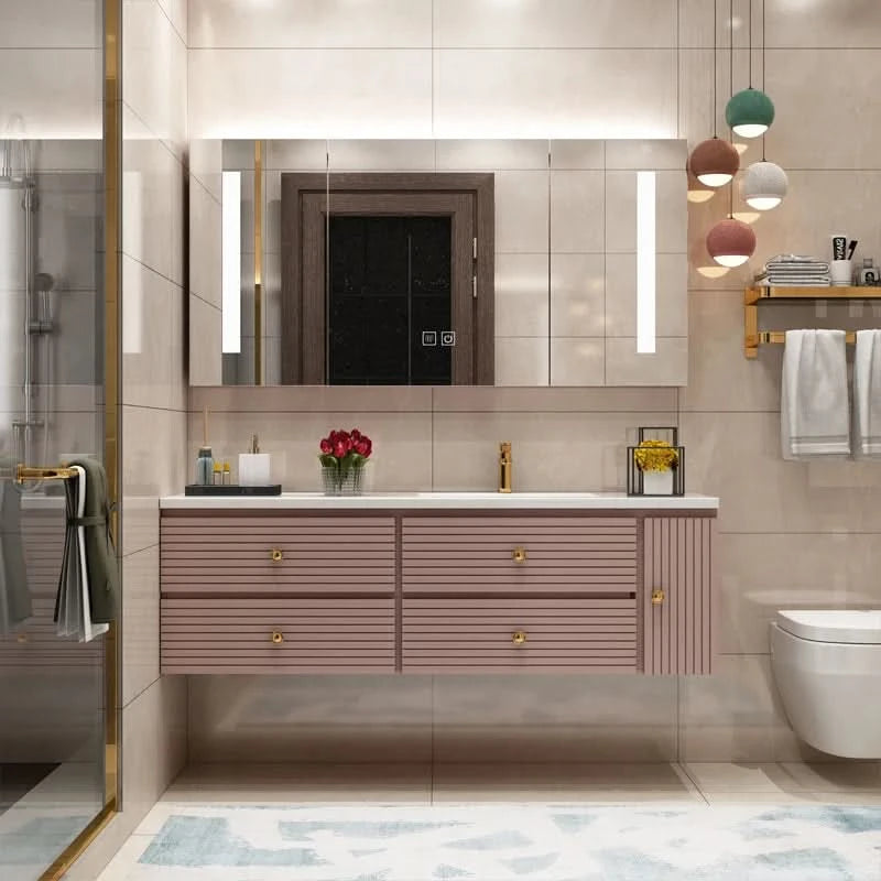 Pink Modern Large Storage Space With Side Cabinets Bathroom Cabinet With Drawers