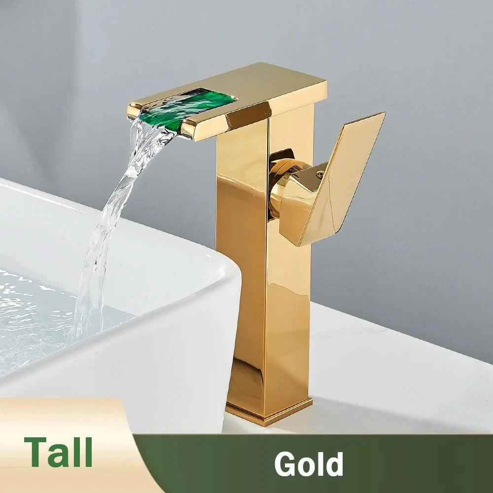 Rozin LED-Badwaschtischarmatur schwarz Wasserfall-Waschtischarmaturen Hydroelektrische LED-Waschtischarmatur Warm- und Kaltwasser-Mischbatterie