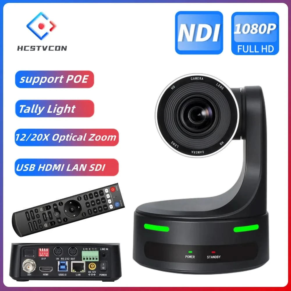 NDI HX PoE Kirchen-PTZ-Kamera 12/20-fach Zoom 60fps USB HDMI LAN SDI Steuerung für Videokonferenzen, Rundfunk, YouTube mit Tally-Leuchte