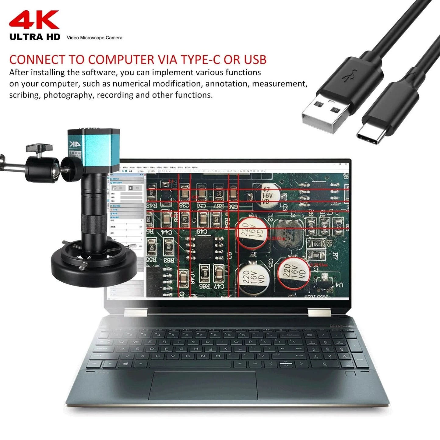 Full HD 4K Electron Microscope For Soldering IMX415 48MP HDMI USB Digital Camera 150X Lens Reinforced Bracket Reduces Vibration