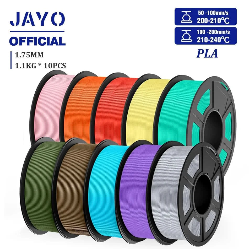 JAYO PLA Filament 1,75MM 10 Rollen/Set PLA 3D-Druckerfilament Multicolor für FDM 3D-Drucker Sauber gewickelte 3D-Druckmaterialien