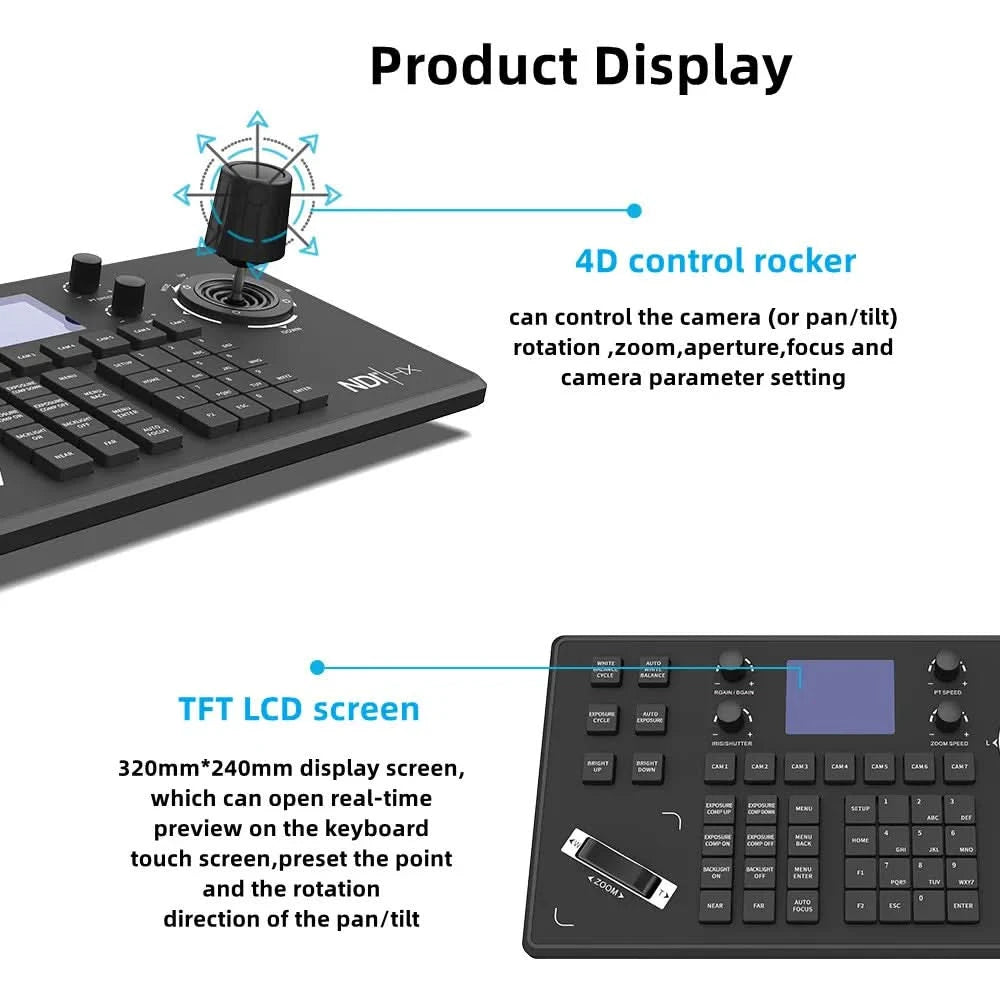 HCSTVCON NDI Joystick-Controller-Tastatur 3D-Controller Videokonferenz Kirchen-Livestreaming PTZ-Kamerasteuerung 255 Voreinstellungen