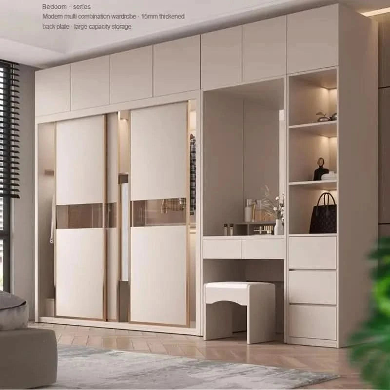SchiebetürenschrankNordisches modernes Heim-Möbel Schlafzimmer Schreibtisch Kommode in einer Kombination Leichter Luxus-Eckkleiderschrank Möbel